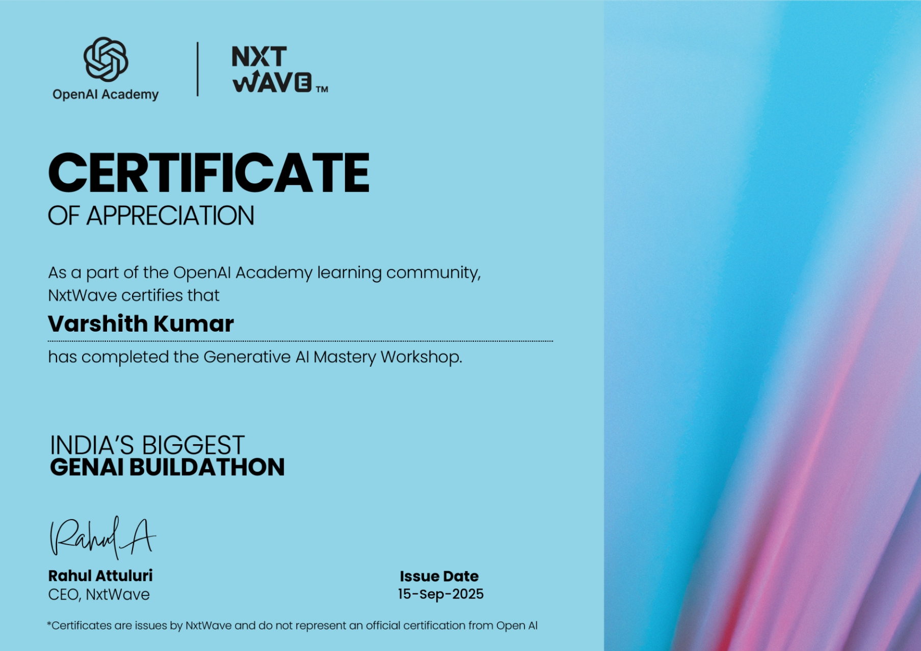 OpenAI Hackathon Certificate